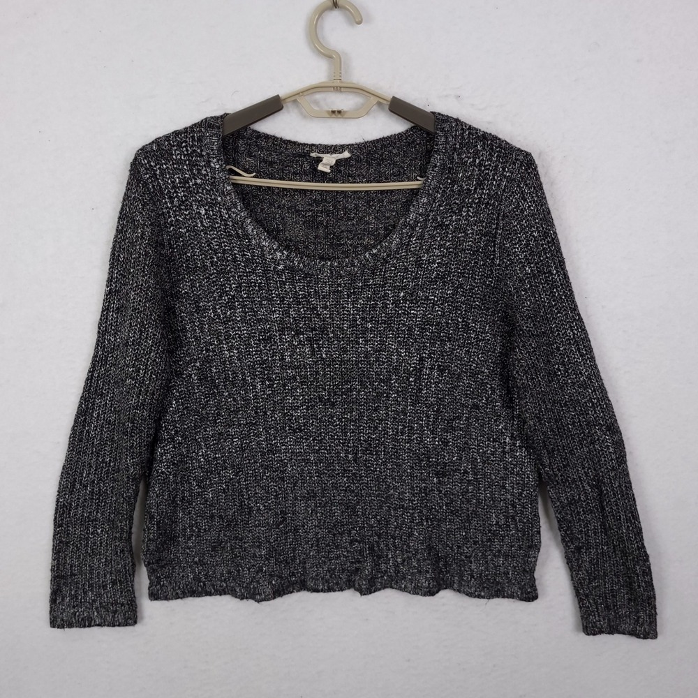 Eileen Fisher Scoop Neck Sweater Womens L Black White Marled Linen Blend Knit - Picture 1 of 13